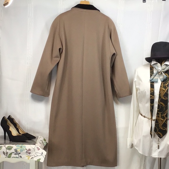 🖤 LARRY LEVINE Tan 💯% Wool Black Velvet Collar Single Breasted Dress Coat - Picture 3 of 14